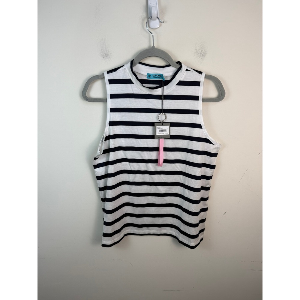 G/FORE Womens Sleeveless Golf Top Twilight Snow Striped Mock Neck G4LS19K51 L
